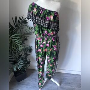 INC International Concepts Tropical Off Shoulder Jumpsuit with Pockets size S